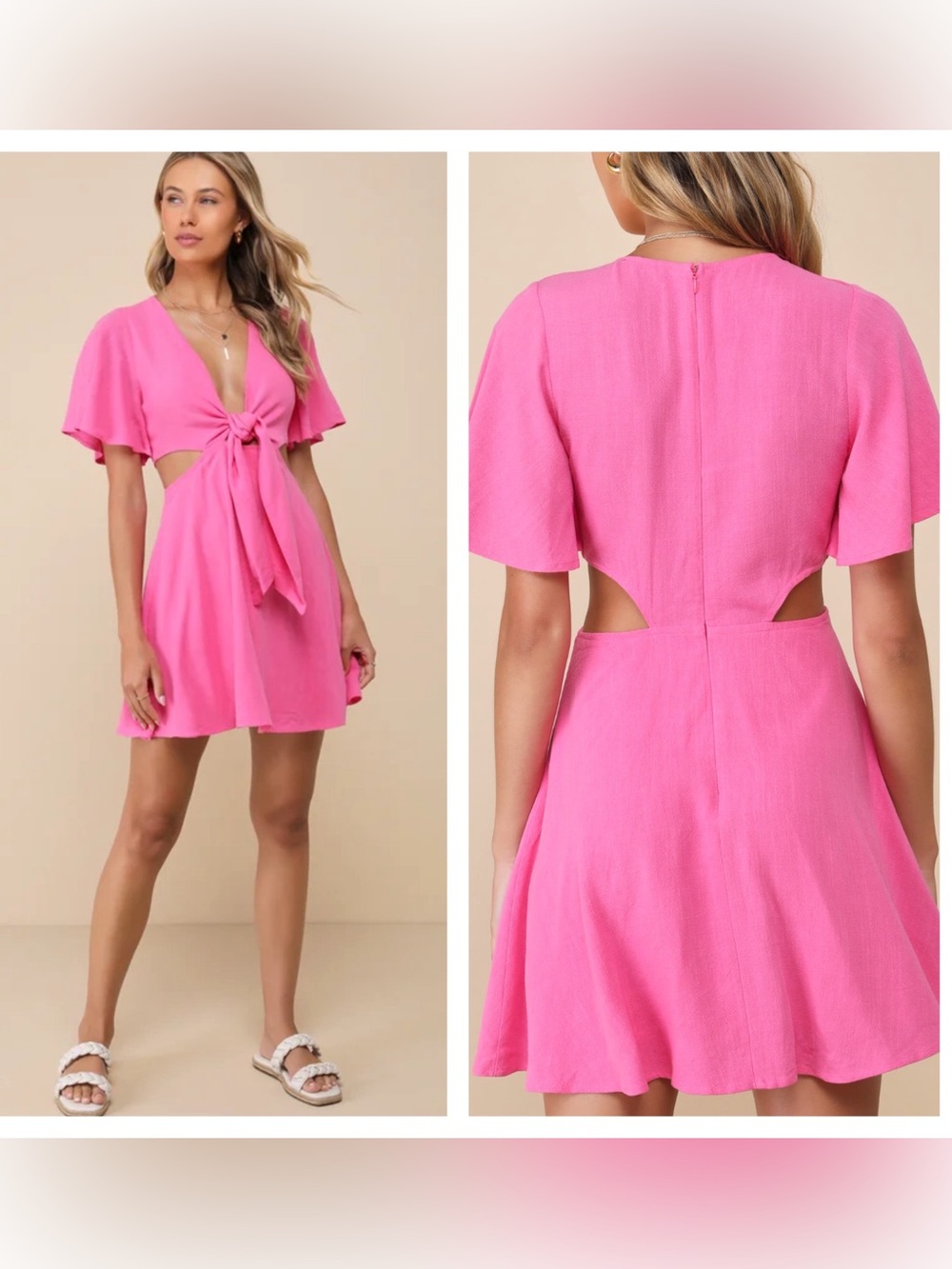 Lulus Perfect Day for Love Pink Cutout Tie-Front Mini Dress Women’s XS NEW